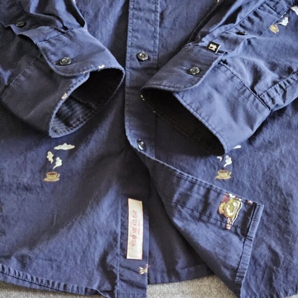 Scotch & Soda Shirt Men XL Navy LS Button Up Abstract Embroidery Boho Pocket - Picture 8 of 16